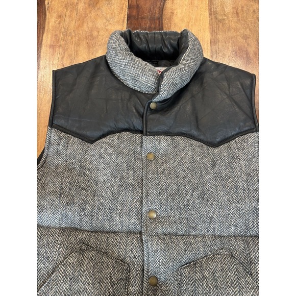 NWTO Harris Tweed Puffer Vest XL Mens 100% Wool Herringbone Grey Black Tweed - Picture 3 of 10